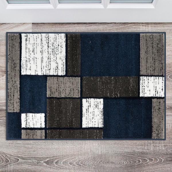 World Rug Gallery Contemporary Modern Boxes Design Soft Area Rug 2' x 3' Navy 106NAVY2X3 - main